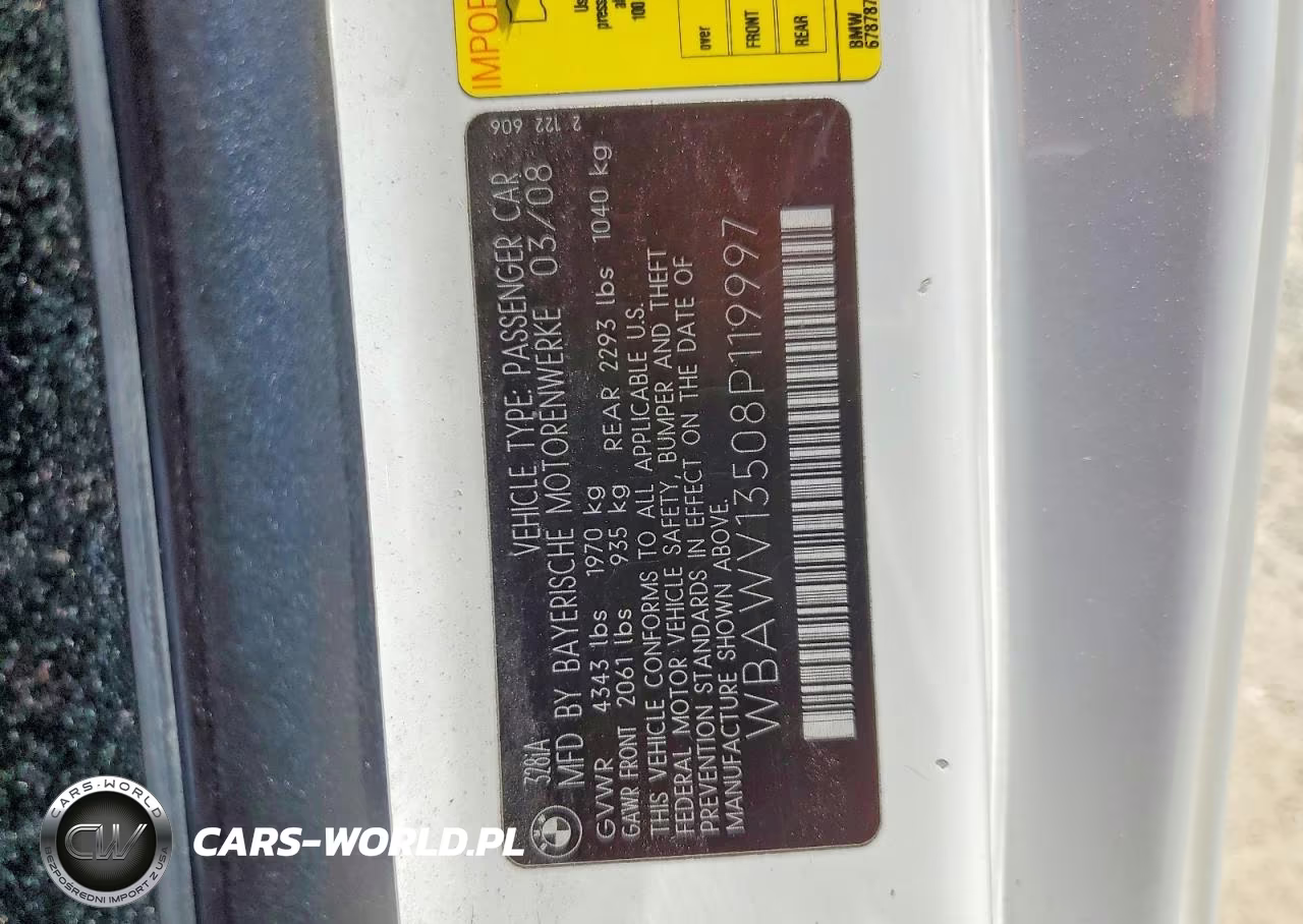 2008 BMW 328I VIN:WBAWV13508P119997 - 12