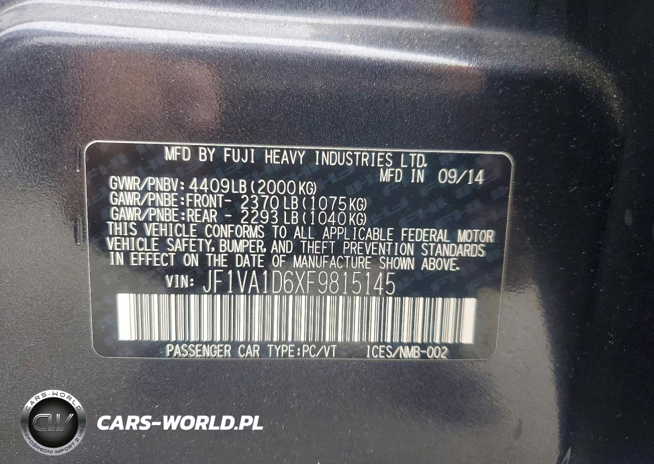 2015 Subaru Wrx Premium VIN:JF1VA1D6XF9815145 - 13