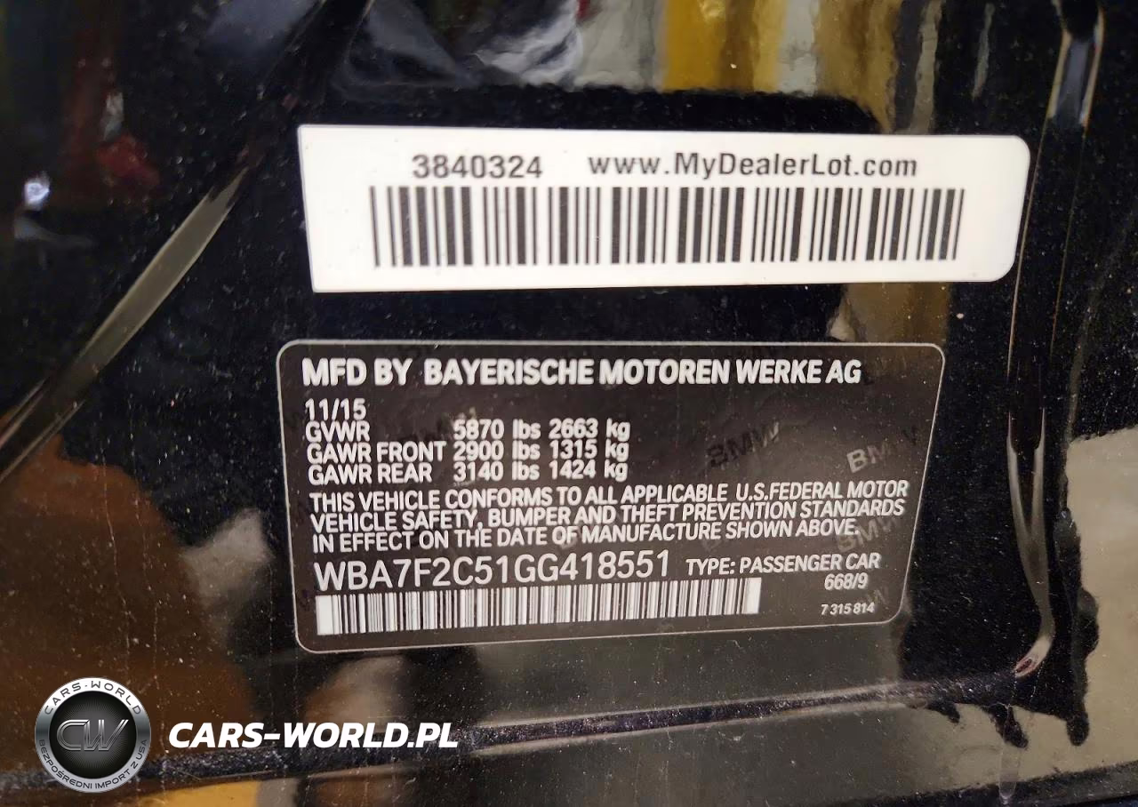 2016 BMW 750 Xi VIN:WBA7F2C51GG418551 - 12