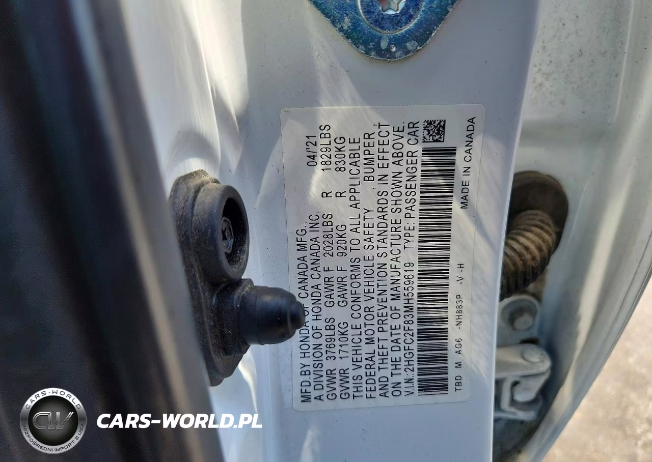 2021 Honda Civic Sport VIN:2HGFC2F83MH559619 - 12