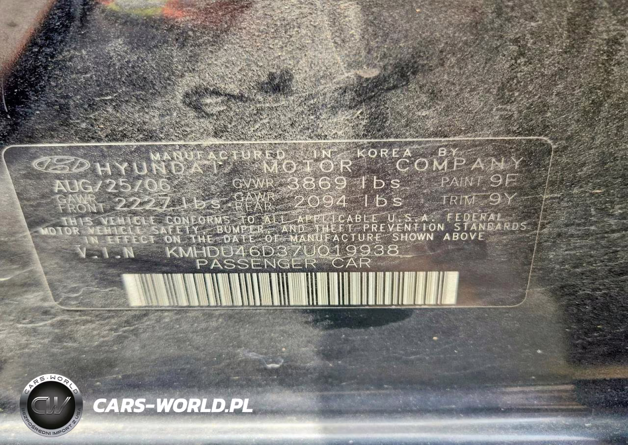 2007 Hyundai Elantra Gls VIN:KMHDU46D37U019938 - 12