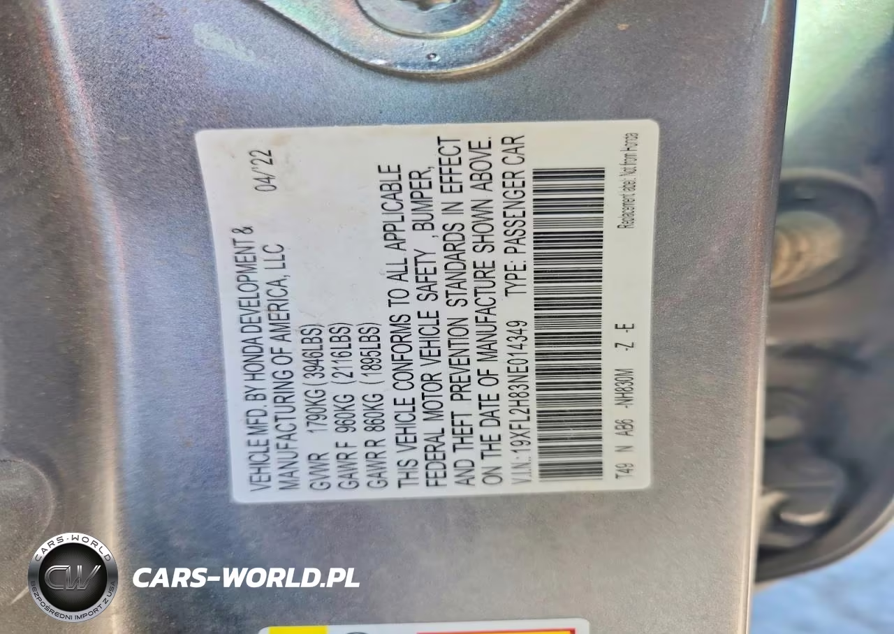 2022 Honda Civic Sport VIN:19XFL2H83NE014349 - 12