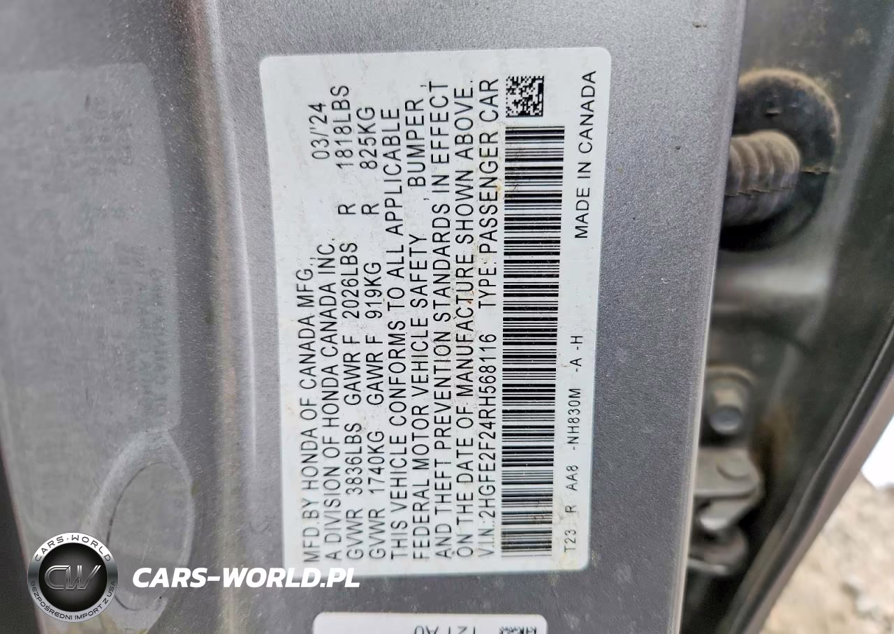 2024 Honda Civic Lx VIN:2HGFE2F24RH568116 - 13