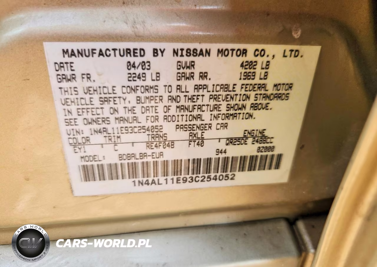 2003 Nissan Altima 2.5 S VIN:1N4AL11E93C254052 - 13