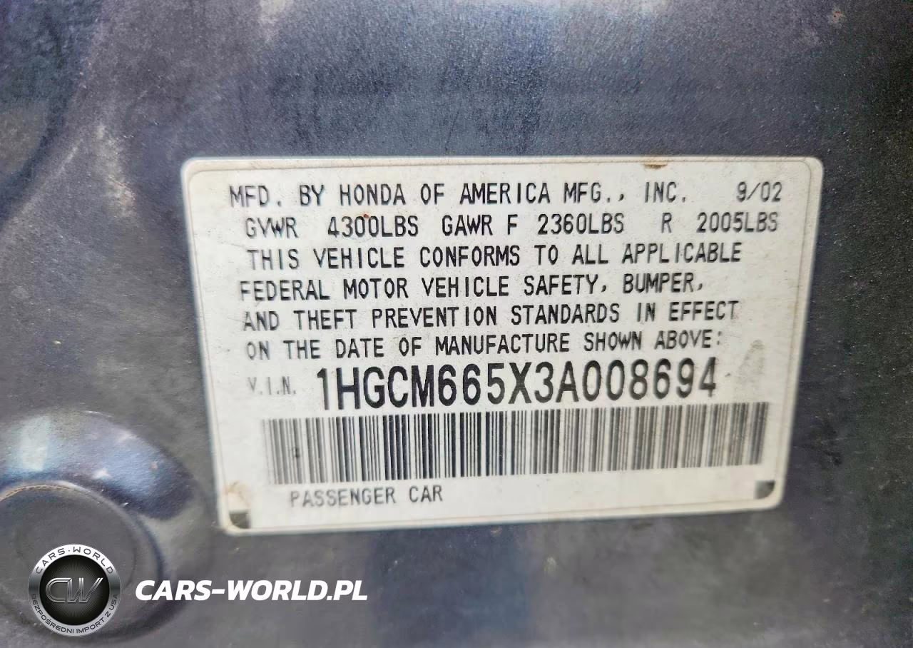 2003 Honda Accord Ex VIN:1HGCM665X3A008694 - 12