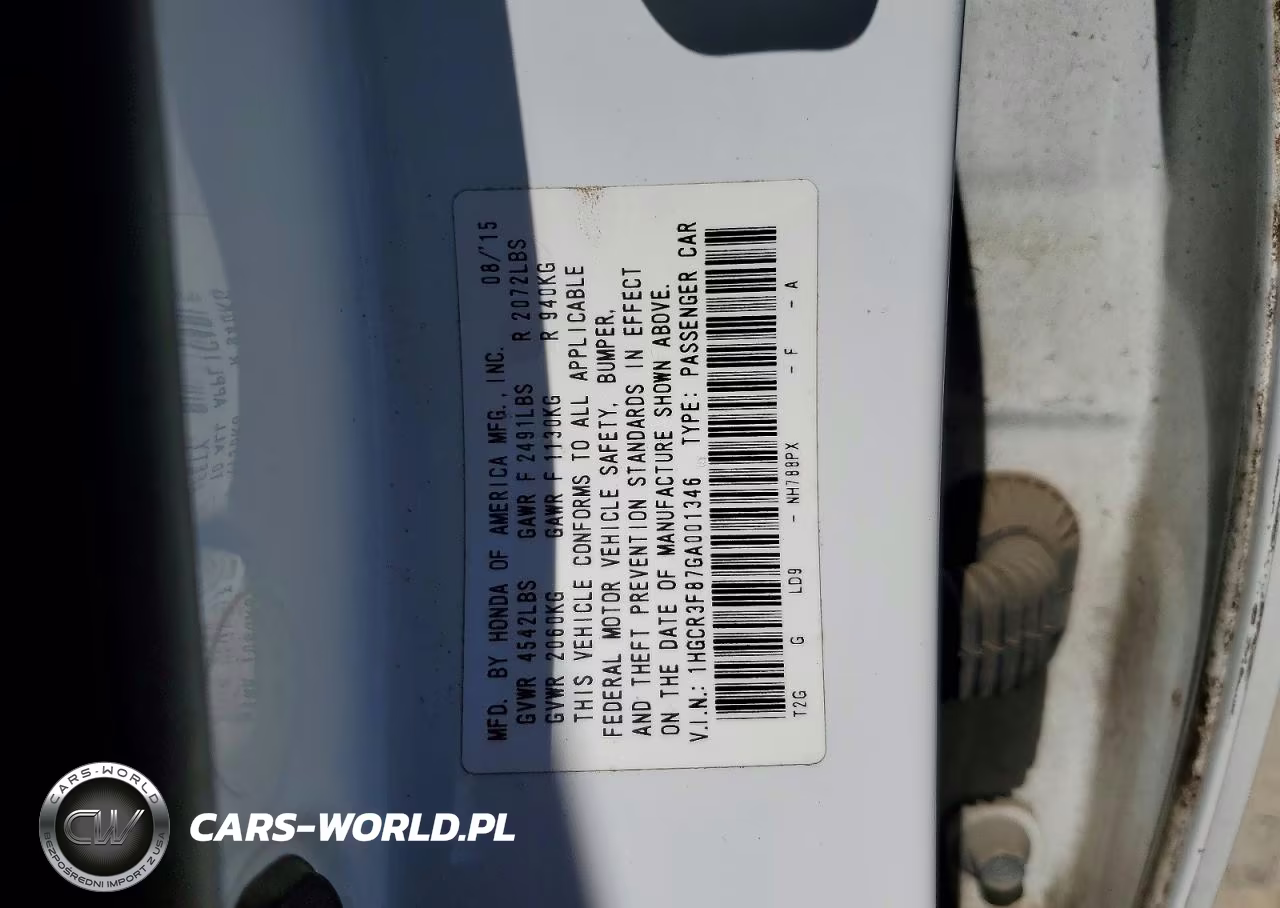 2016 Honda Accord Exl VIN:1HGCR3F87GA001346 - 12