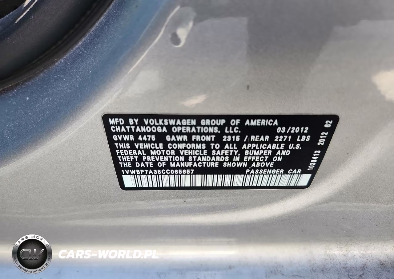 2012 Volkswagen Passat Se VIN:1VWBP7A35CC065657 - 13