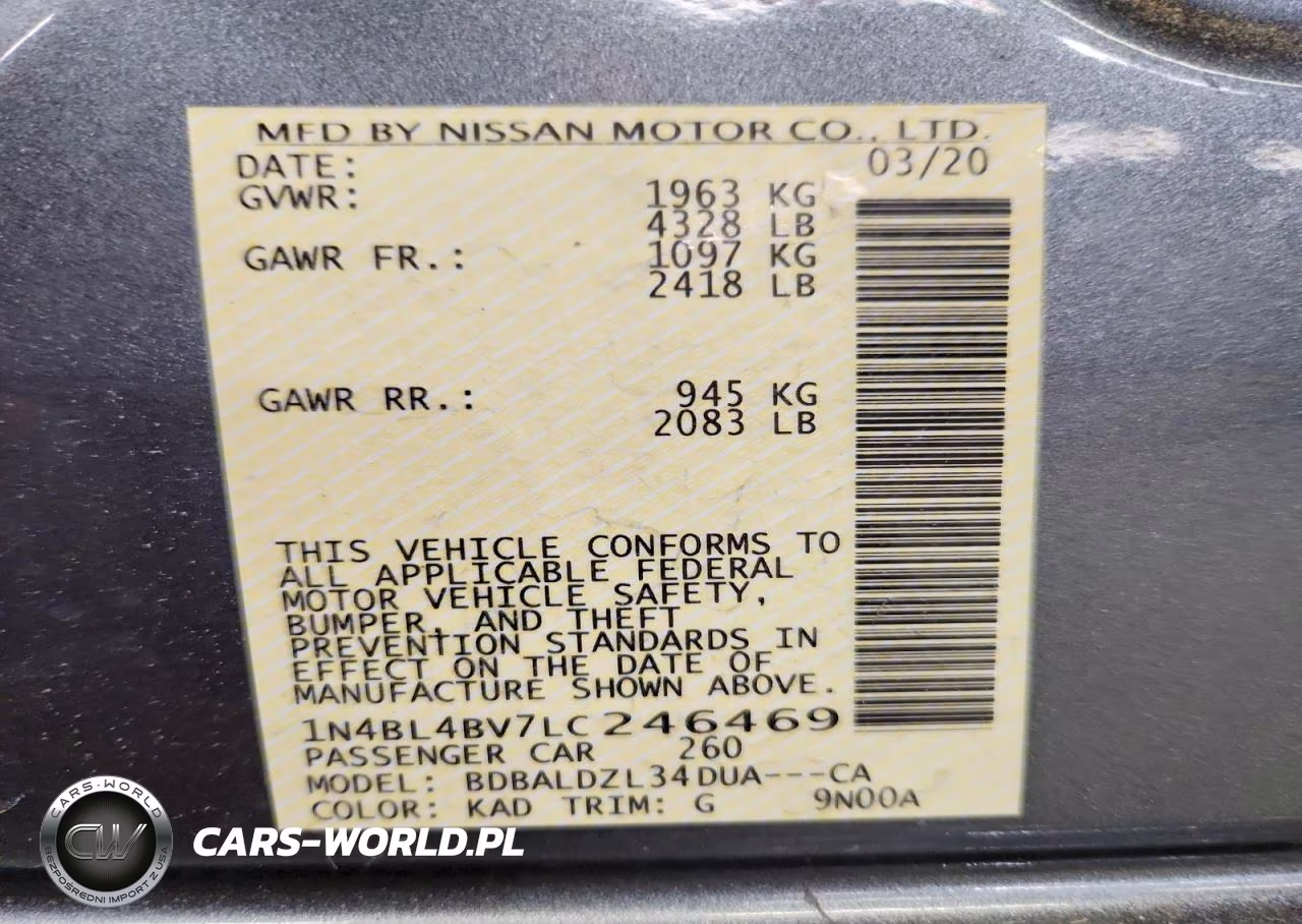 2020 Nissan Altima S VIN:1N4BL4BV7LC246469 - 12