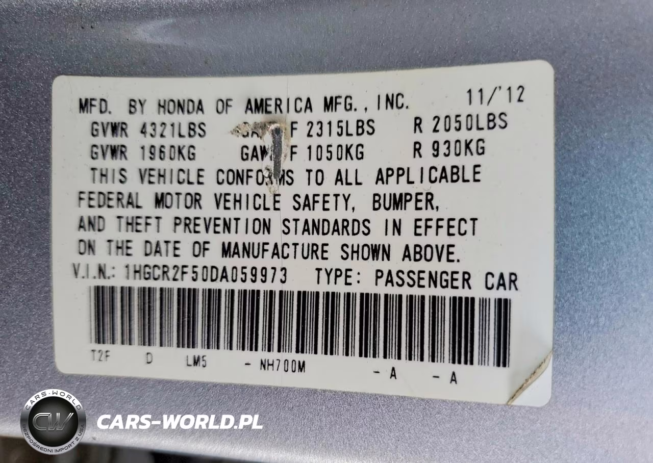 2013 Honda Accord Sport VIN:1HGCR2F50DA059973 - 12