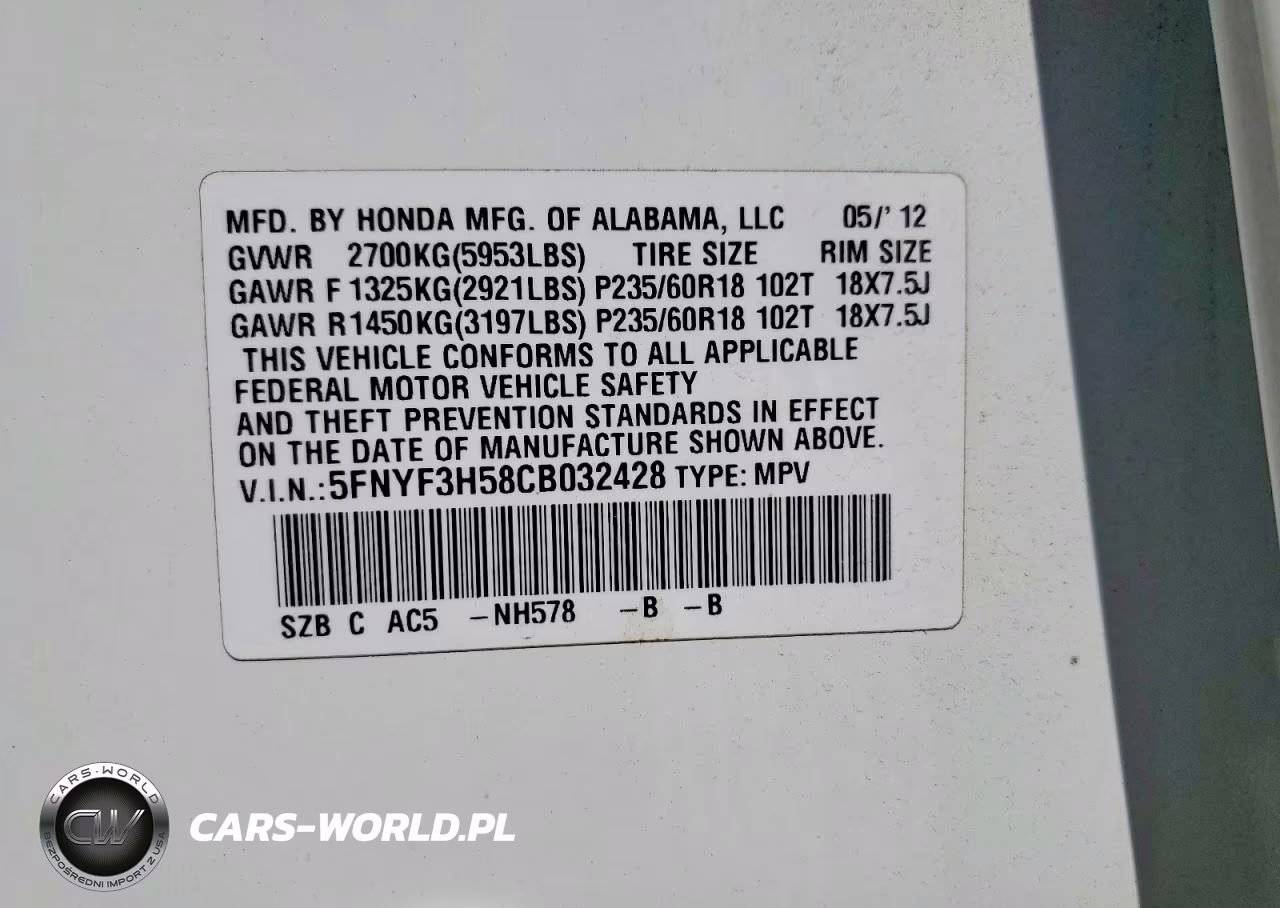 2012 Honda Pilot Exl VIN:5FNYF3H58CB032428 - 13