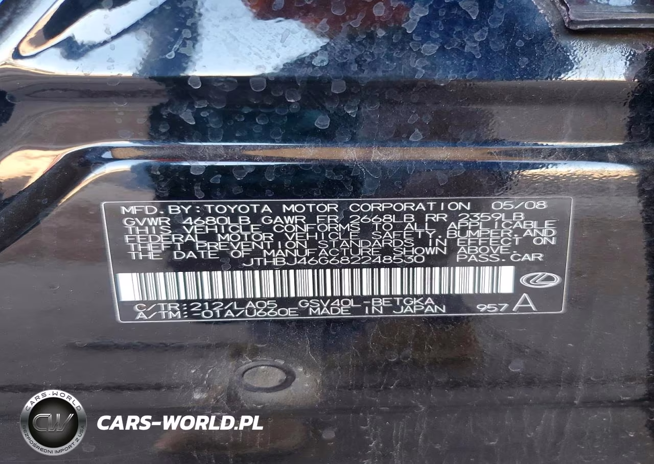2008 Lexus Es 350 VIN:JTHBJ46G682248530 - 12