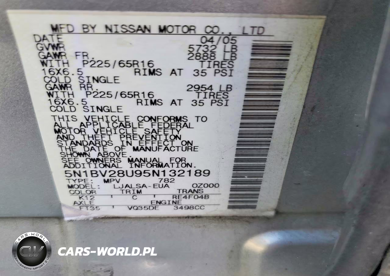 2005 Nissan Quest 3.5 VIN:5N1BV28U95N132189 - 13