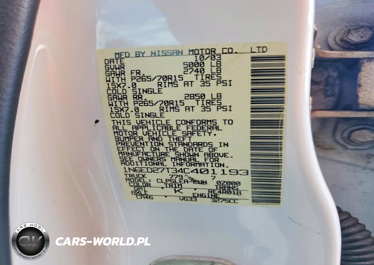 2004 Nissan Frontier Crew Cab Xe V6 VIN:1N6ED27T34C401193 - 12