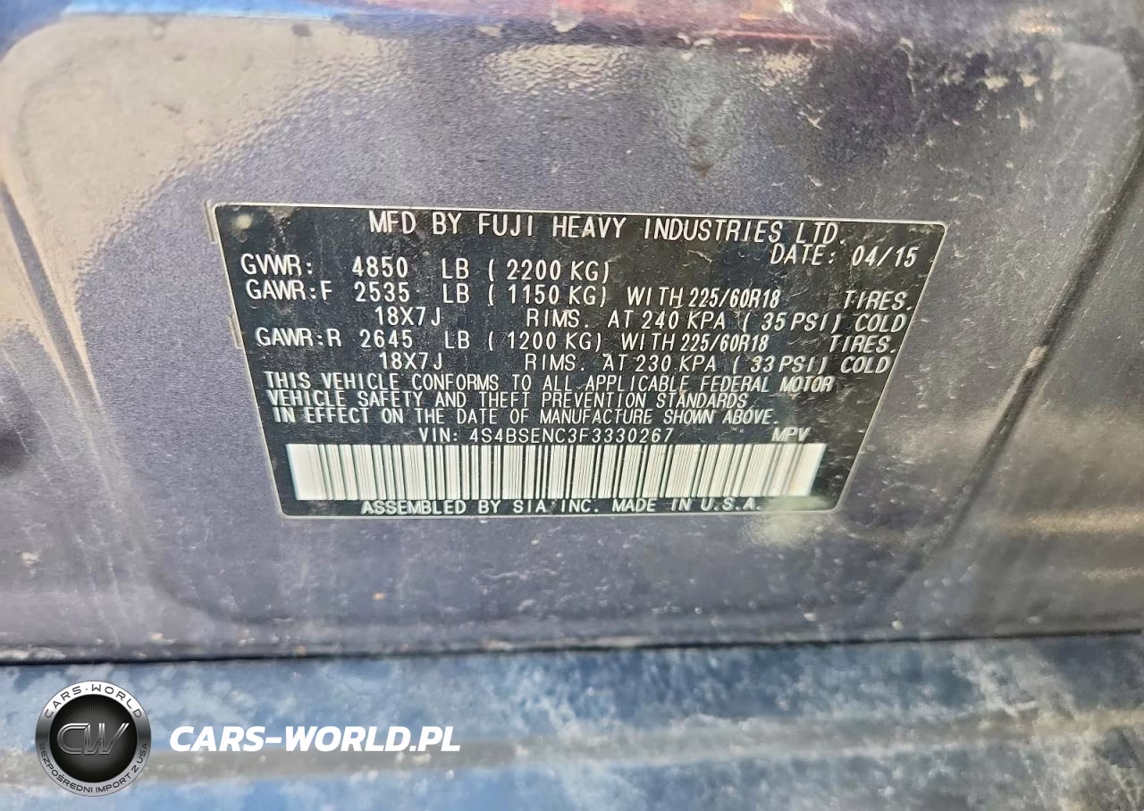 2015 Subaru Outback 3.6R Limited VIN:4S4BSENC3F3330267 - 14