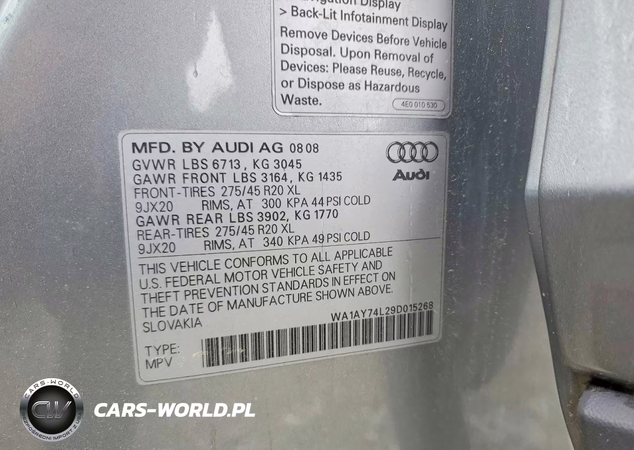 2009 Audi Q7 3.6 Quattro VIN:WA1AY74L29D015268 - 13
