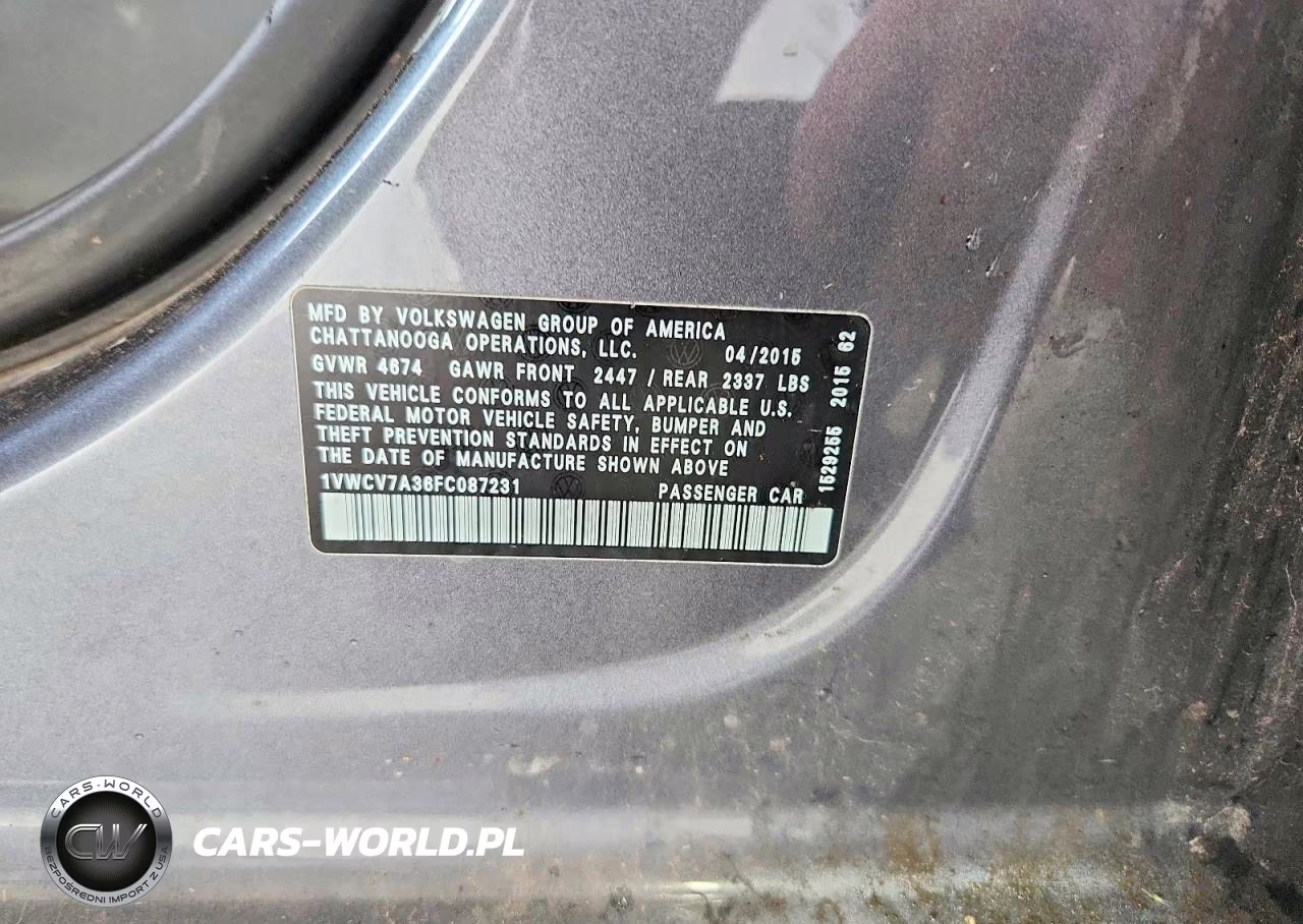 2015 Volkswagen Passat Sel VIN:1VWCV7A36FC087231 - 12