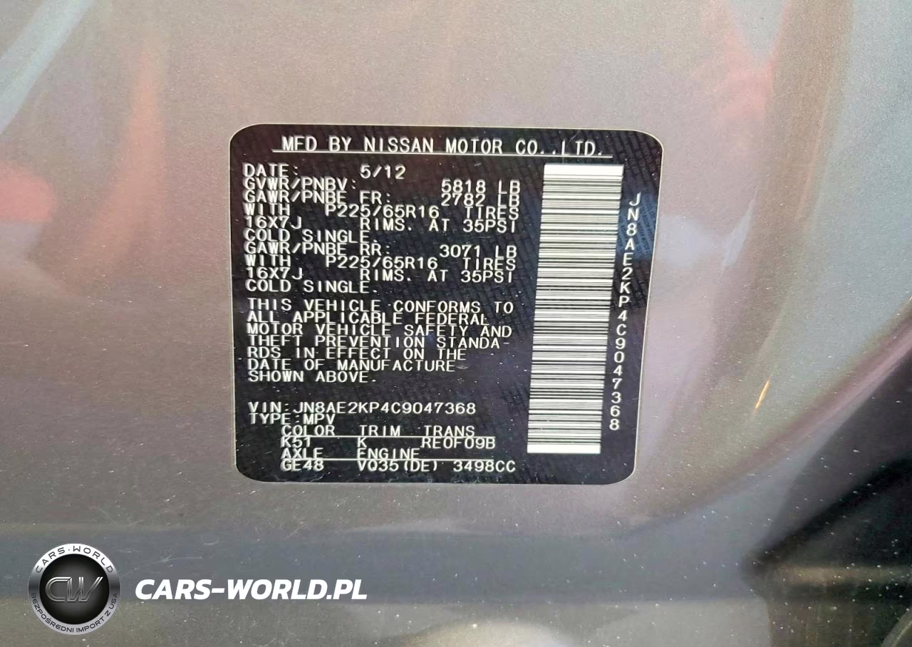 2012 Nissan Quest 3.5 S VIN:JN8AE2KP4C9047368 - 13