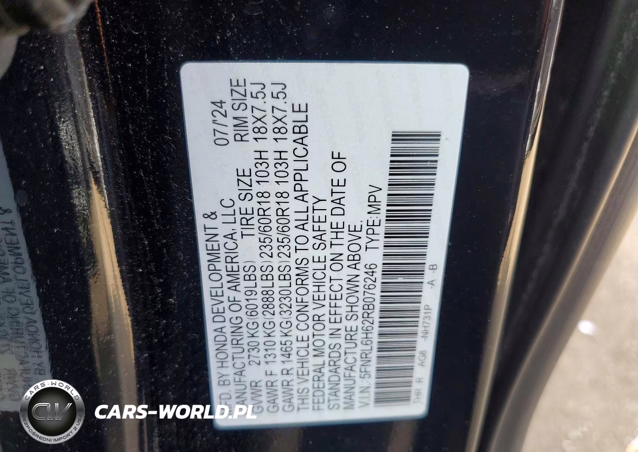 2024 Honda Odyssey Exl VIN:5FNRL6H62RB076246 - 13