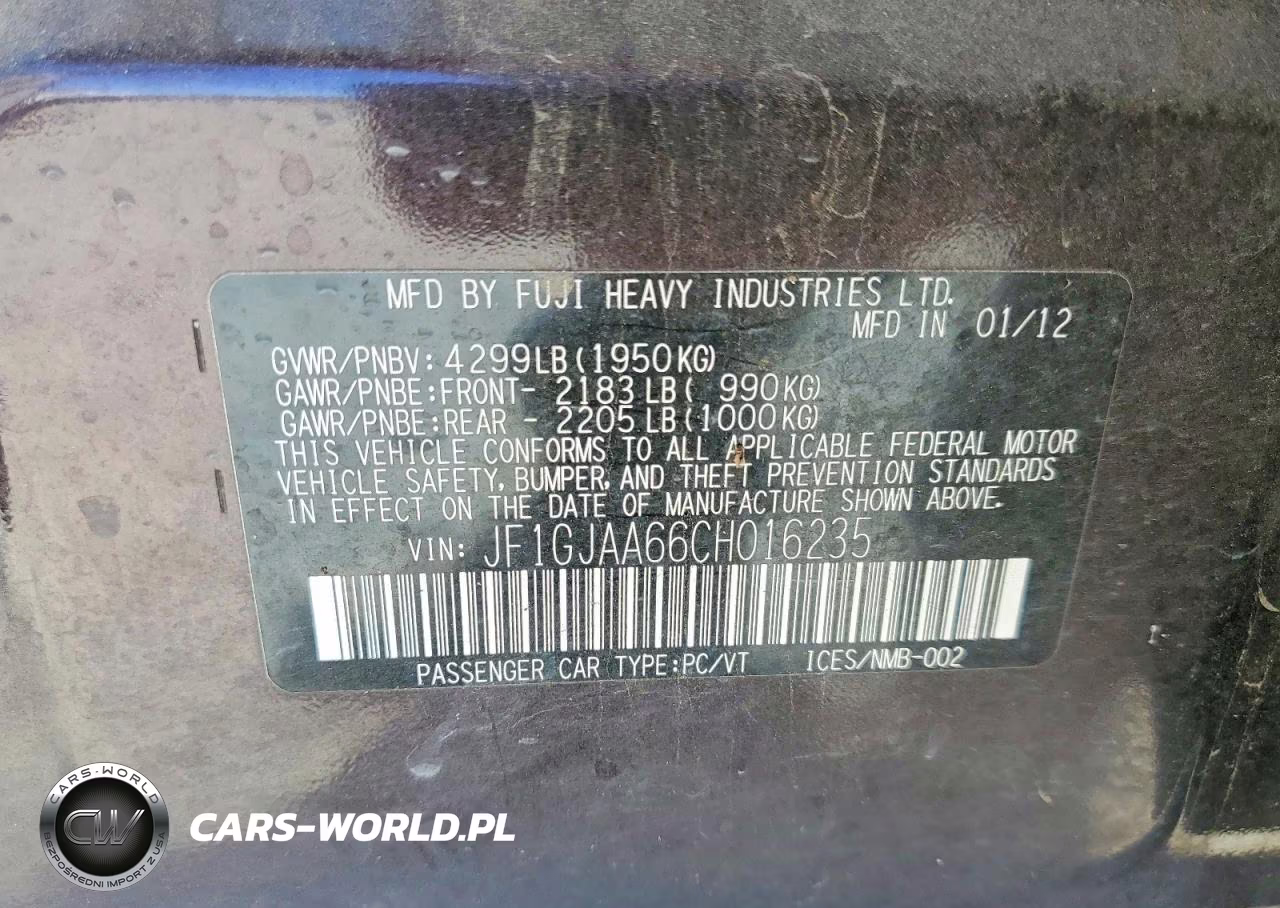 2012 Subaru Impreza VIN:JF1GJAA66CH016235 - 12