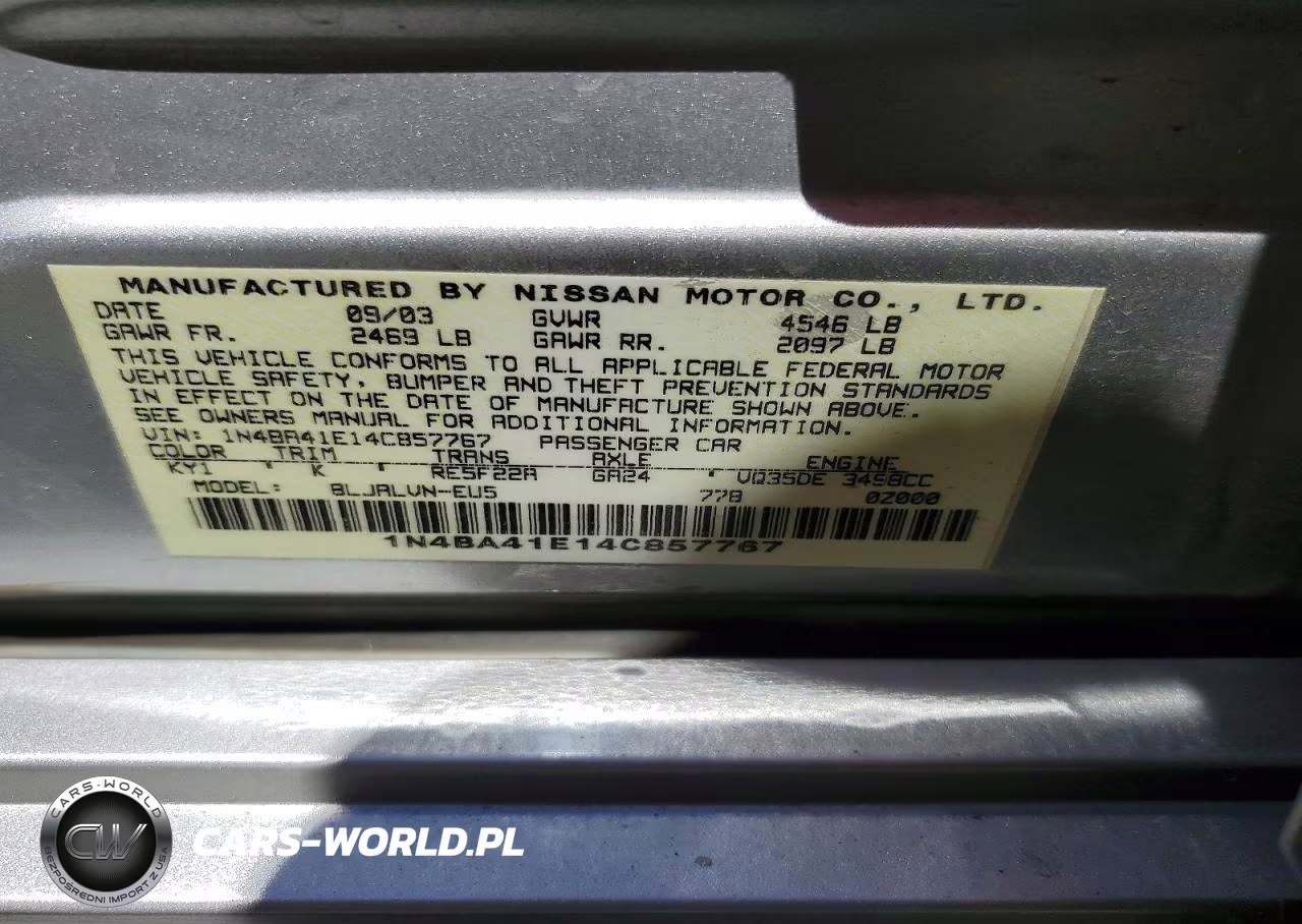 2004 Nissan Maxima 3.5 Se VIN:1N4BA41E14C857767 - 13