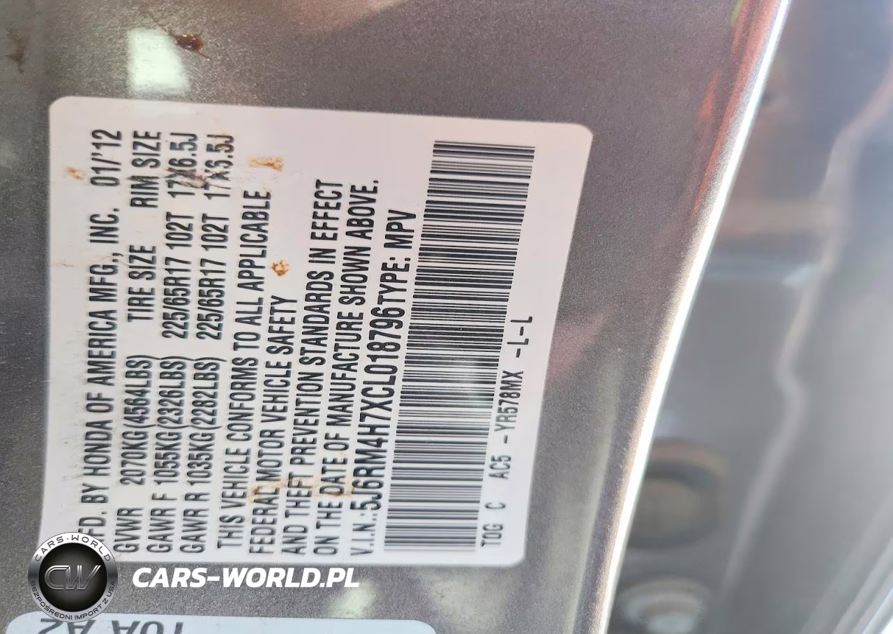 2012 Honda Cr-V Exl VIN:5J6RM4H7XCL018796 - 13