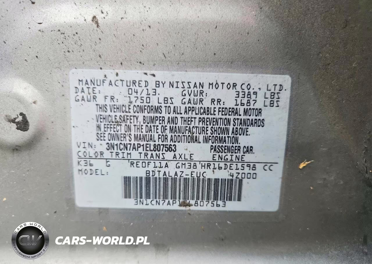 2014 Nissan Versa 1.6 S VIN:3N1CN7AP1EL807563 - 12