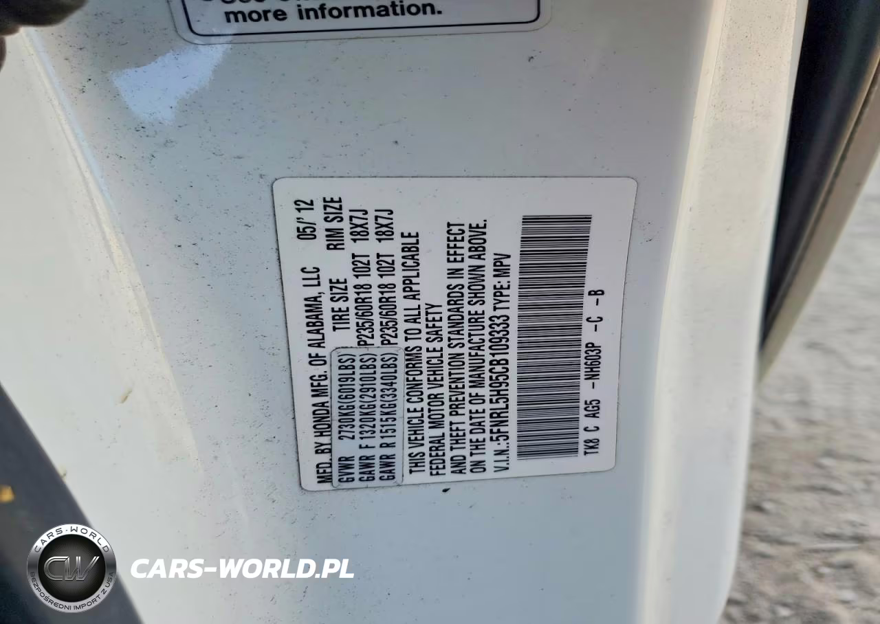 2012 Honda Odyssey Touring VIN:5FNRL5H95CB109333 - 13