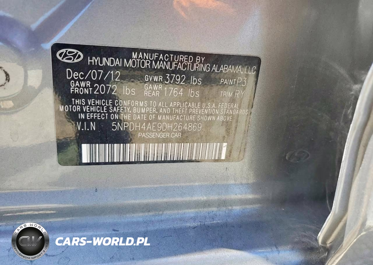 2013 Hyundai Elantra Gls VIN:5NPDH4AE9DH264869 - 12