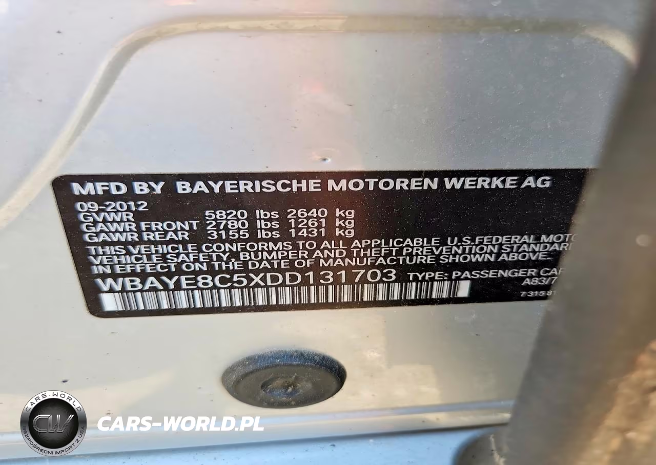 2013 BMW 750 Li VIN:WBAYE8C5XDD131703 - 12