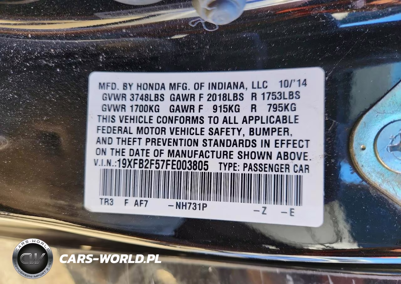 2015 Honda Civic Lx VIN:19XFB2F57FE003805 - 12