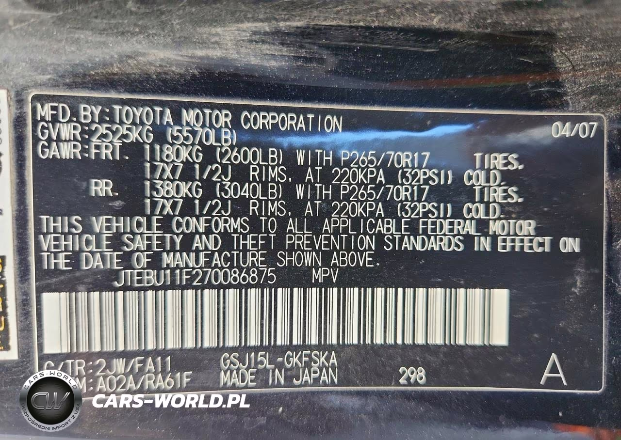 2007 Toyota Fj Cruiser Base VIN:JTEBU11F270086875 - 14