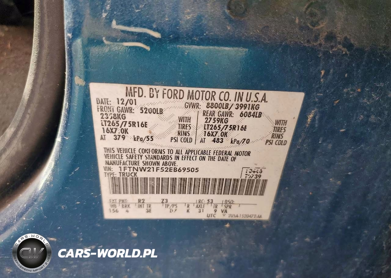 2002 Ford F250 Super Duty VIN:1FTNW21F52EB69505 - 12