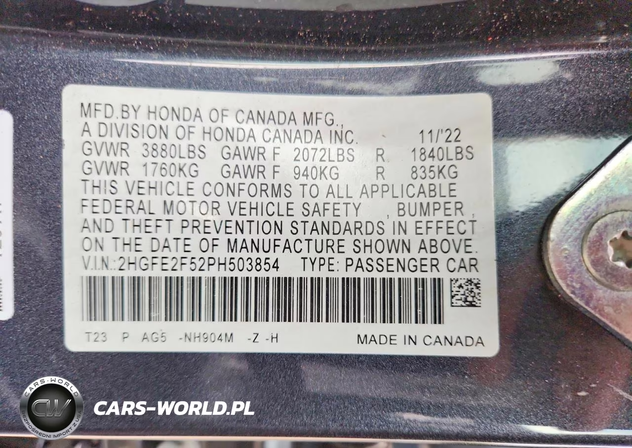 2023 Honda Civic Sport VIN:2HGFE2F52PH503854 - 12