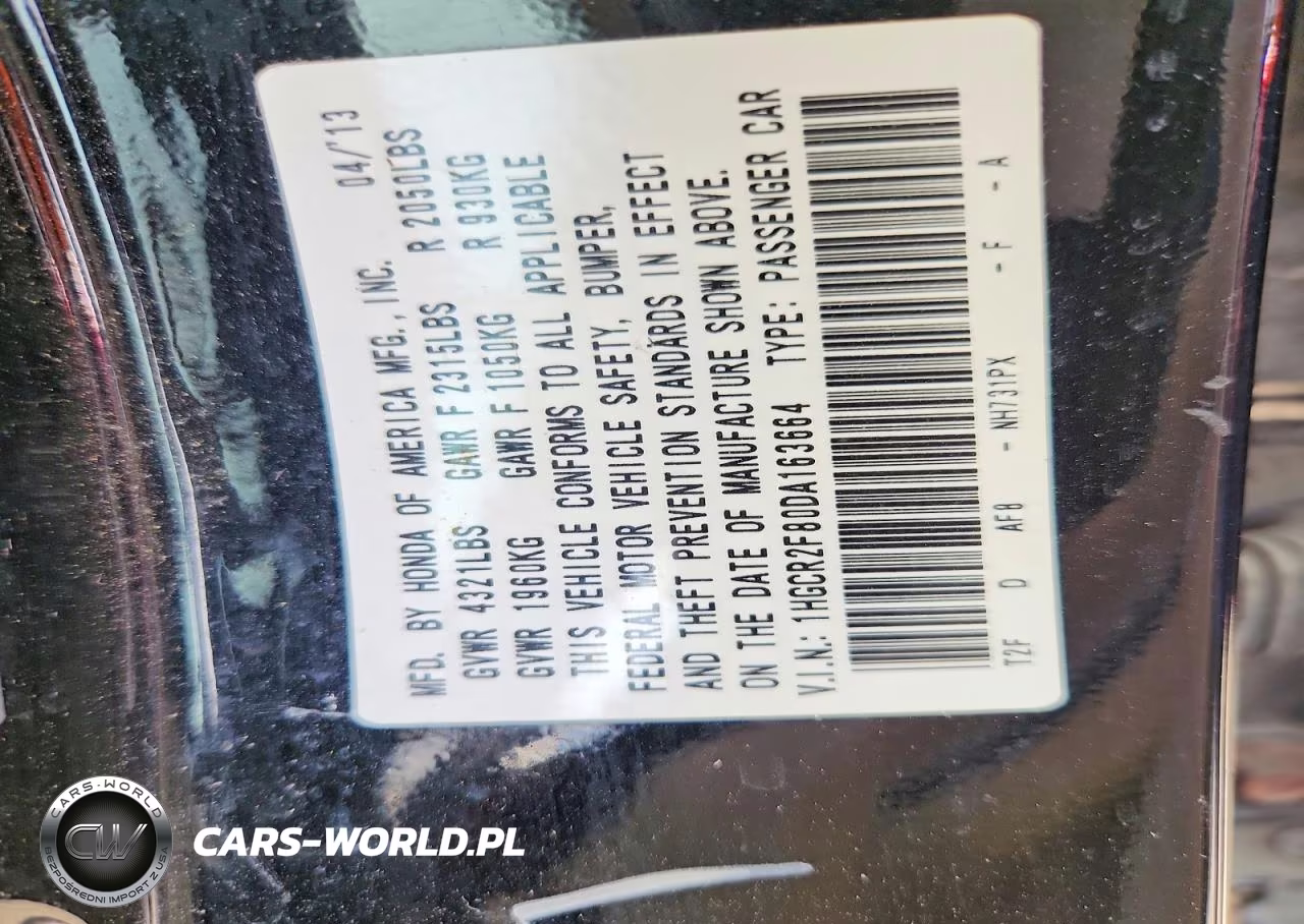 2013 Honda Accord Exl VIN:1HGCR2F80DA163664 - 13
