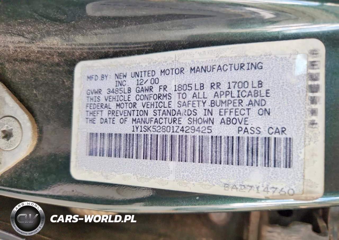 2001 Chevrolet Geo Prizm Base VIN:1Y1SK52801Z429425 - 12