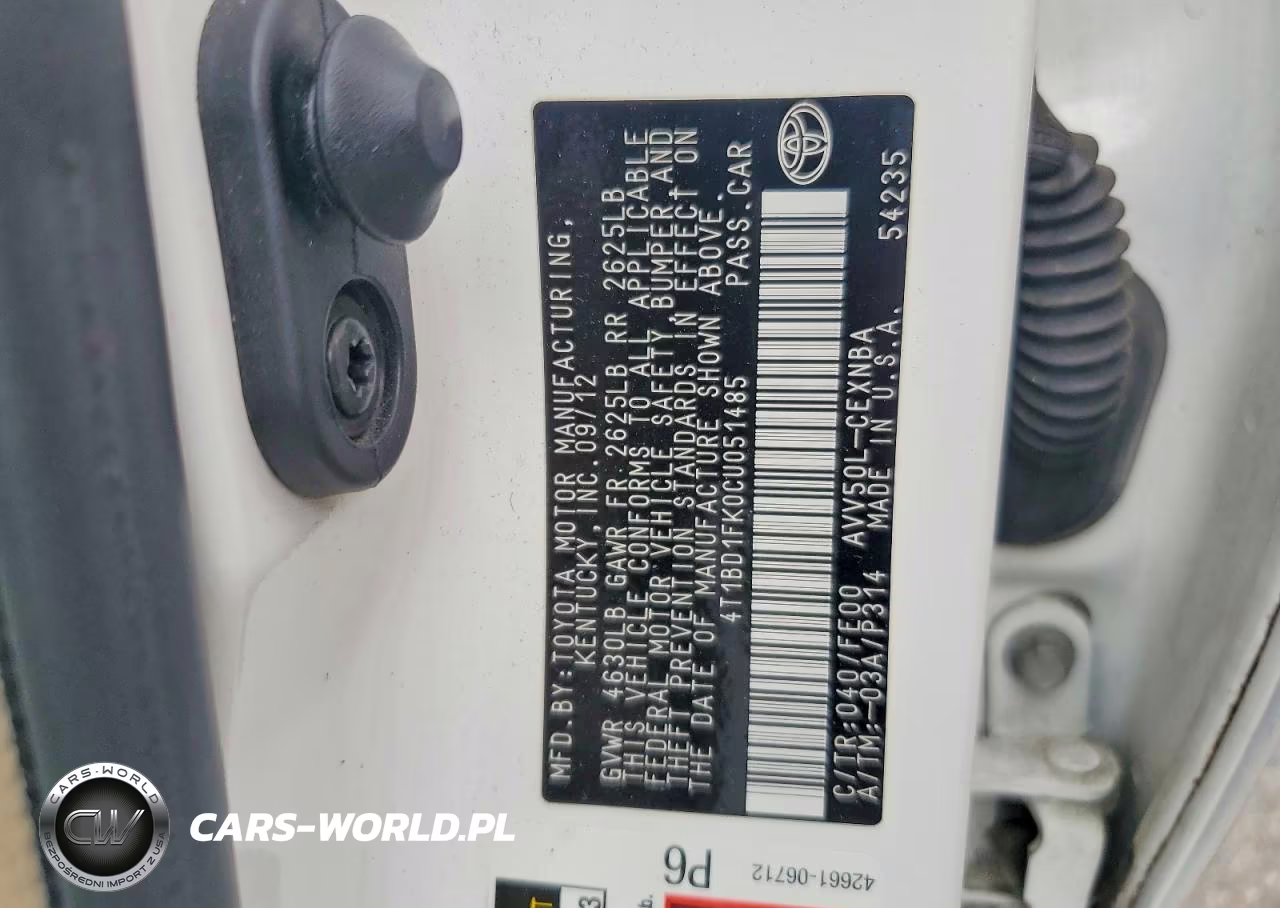 2012 Toyota Camry Hybrid Le VIN:4T1BD1FK0CU051485 - 12