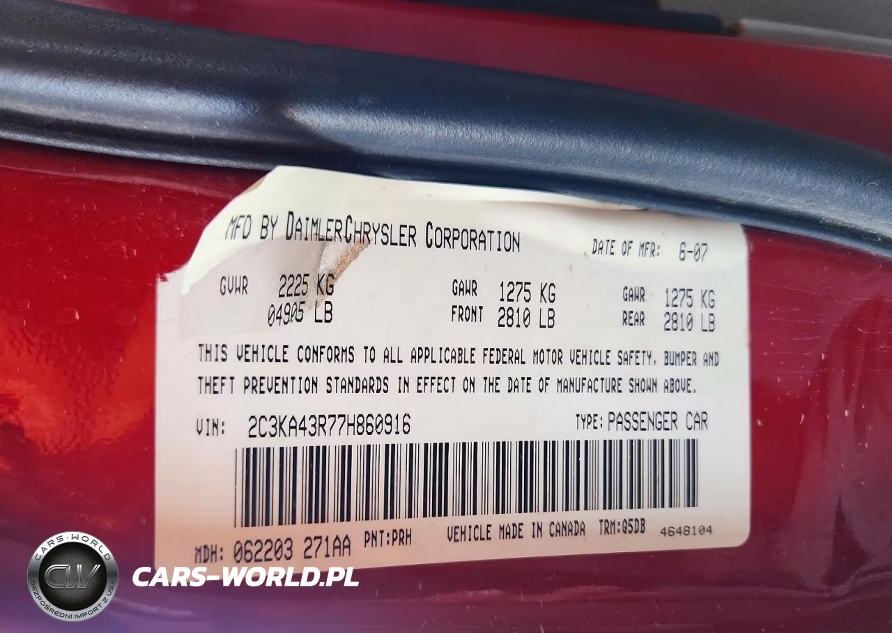 2007 Chrysler 300 VIN:2C3KA43R77H860916 - 12