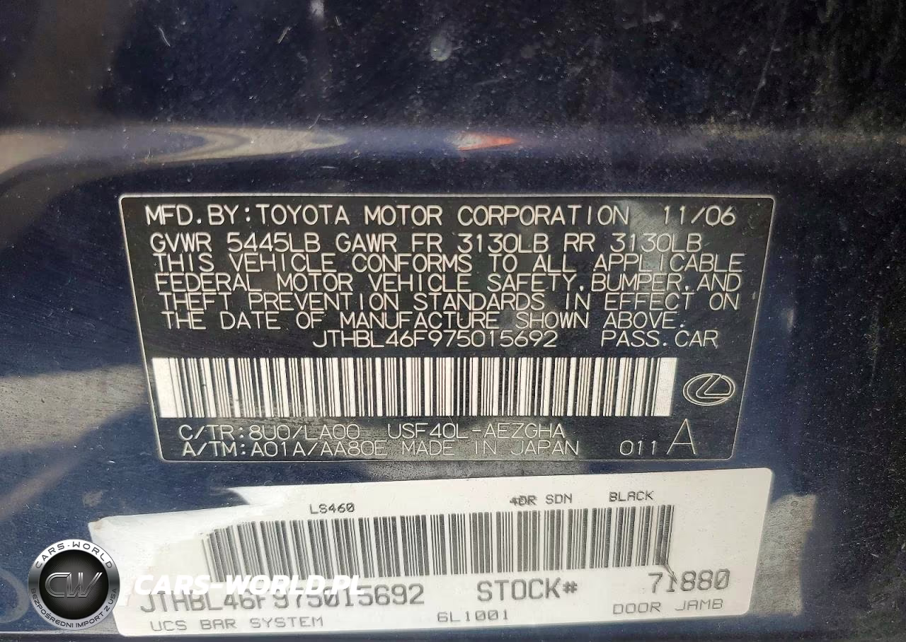 2007 Lexus Ls 460 VIN:JTHBL46F975015692 - 12