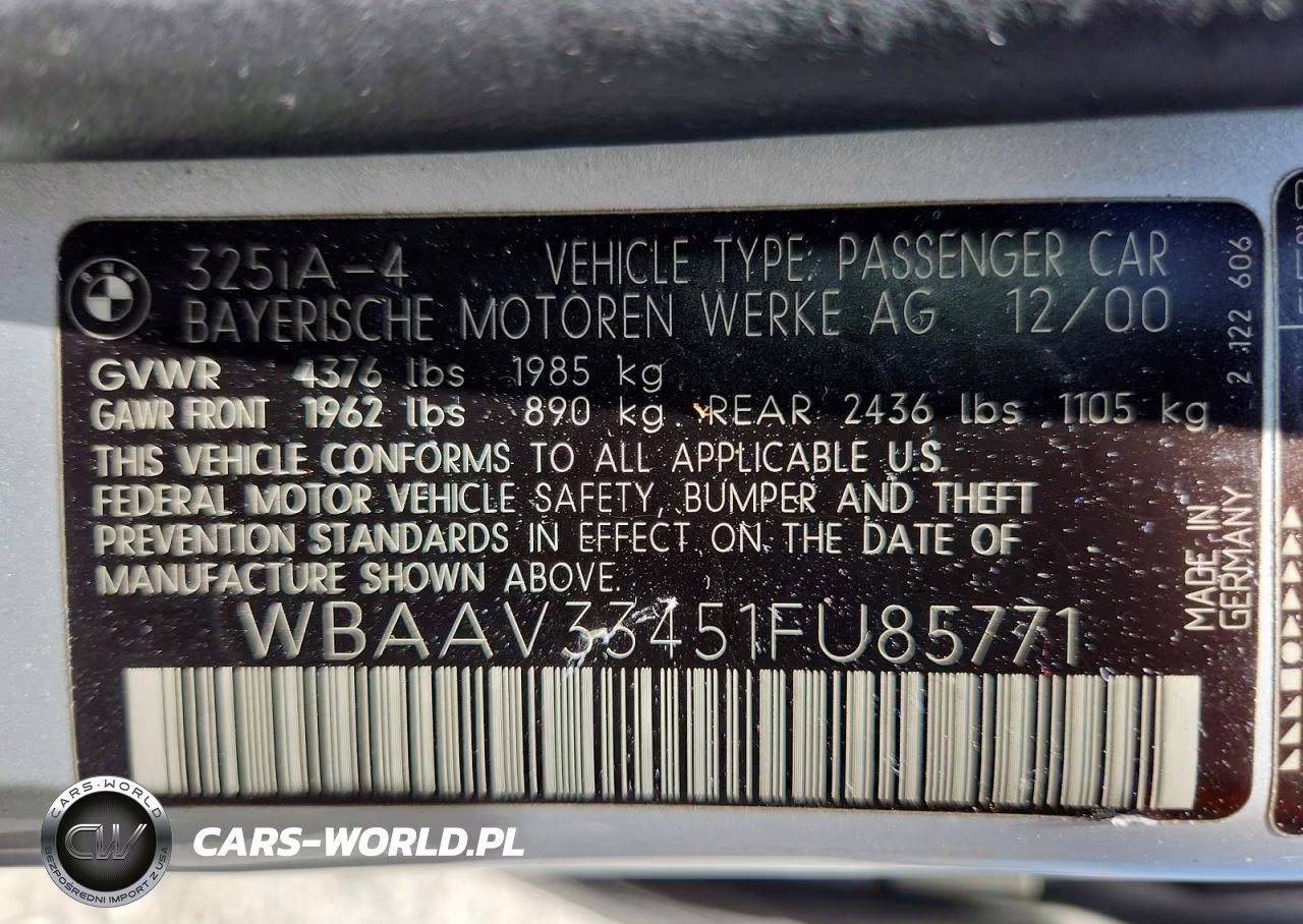 2001 BMW 325 I VIN:WBAAV33451FU85771 - 12