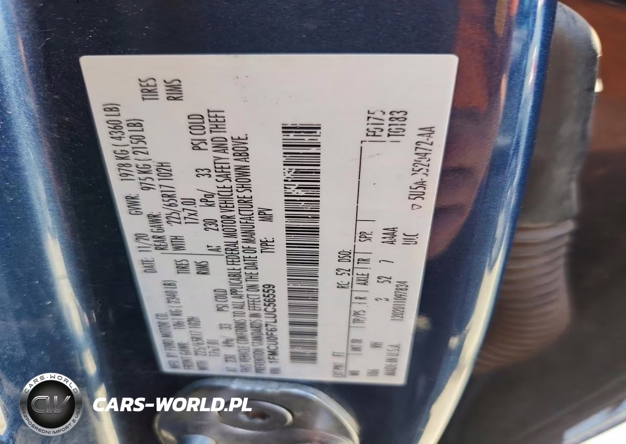 2020 Ford Escape S VIN:1FMCU0F67LUC56559 - 13