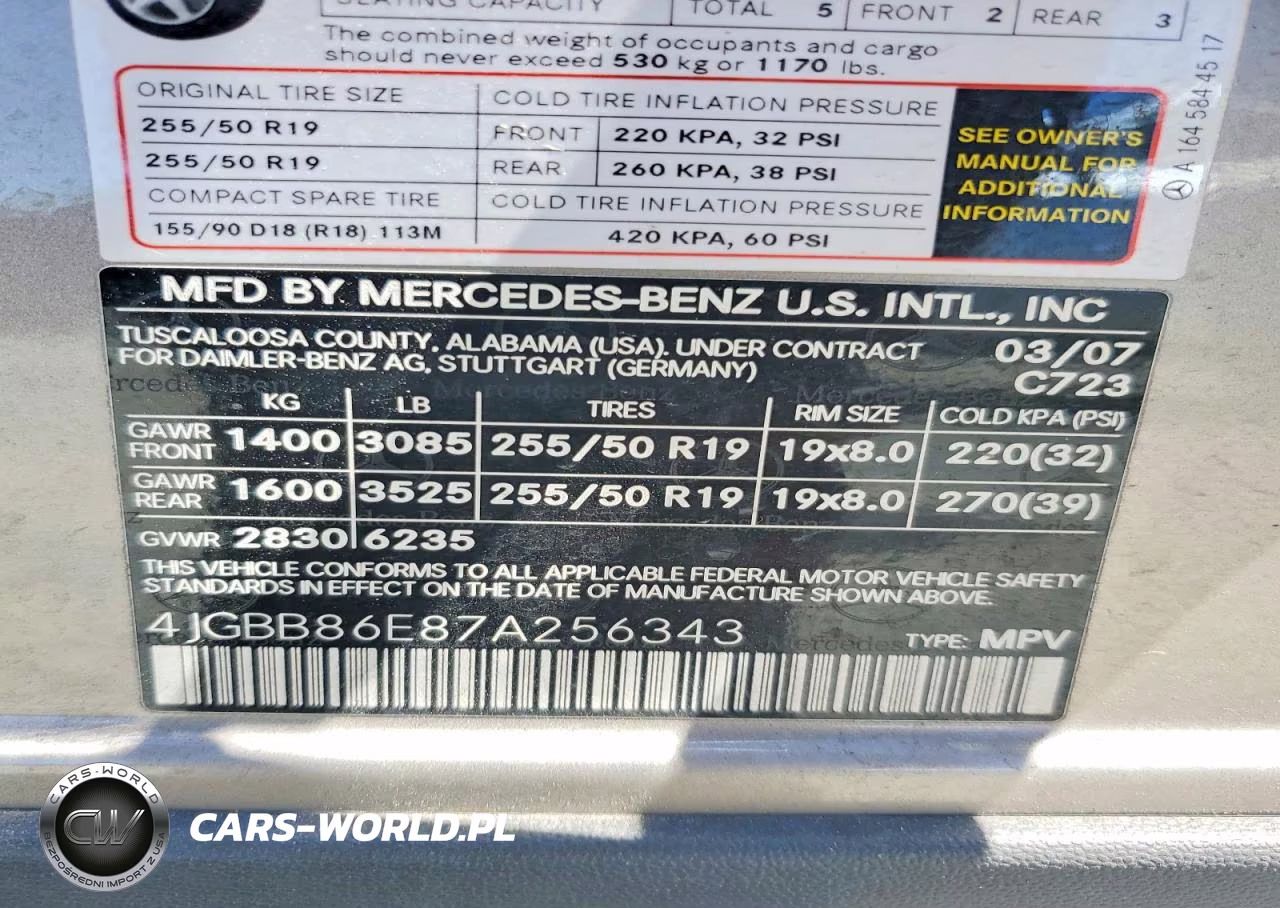 2007 Mercedes-Benz Ml 350 VIN:4JGBB86E87A256343 - 13