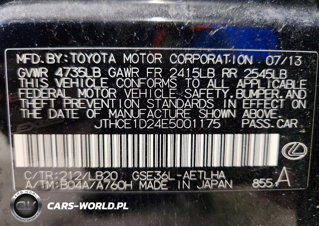 2014 Lexus Is 350 VIN:JTHCE1D24E5001175 - 12