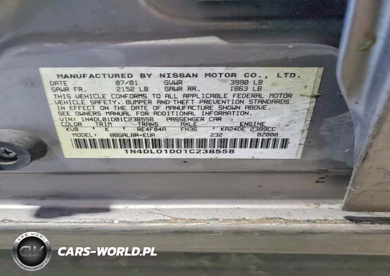 2001 Nissan Altima Xe VIN:1N4DL01D01C238558 - 13