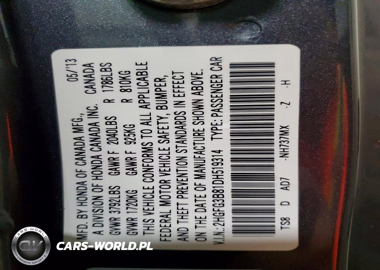 2013 Honda Civic Ex VIN:2HGFG3B81DH519314 - 12