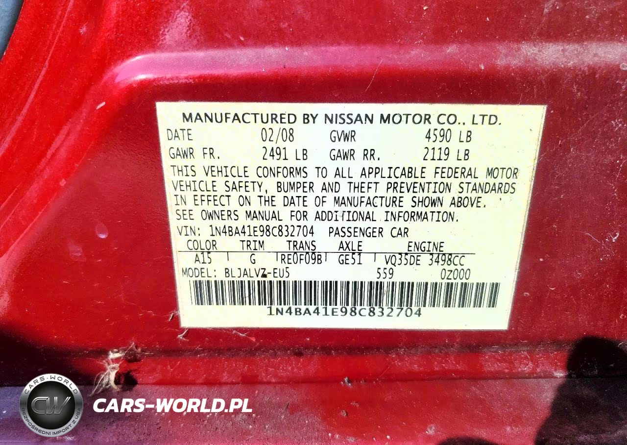 2008 Nissan Maxima 3.5 Se VIN:1N4BA41E98C832704 - 13