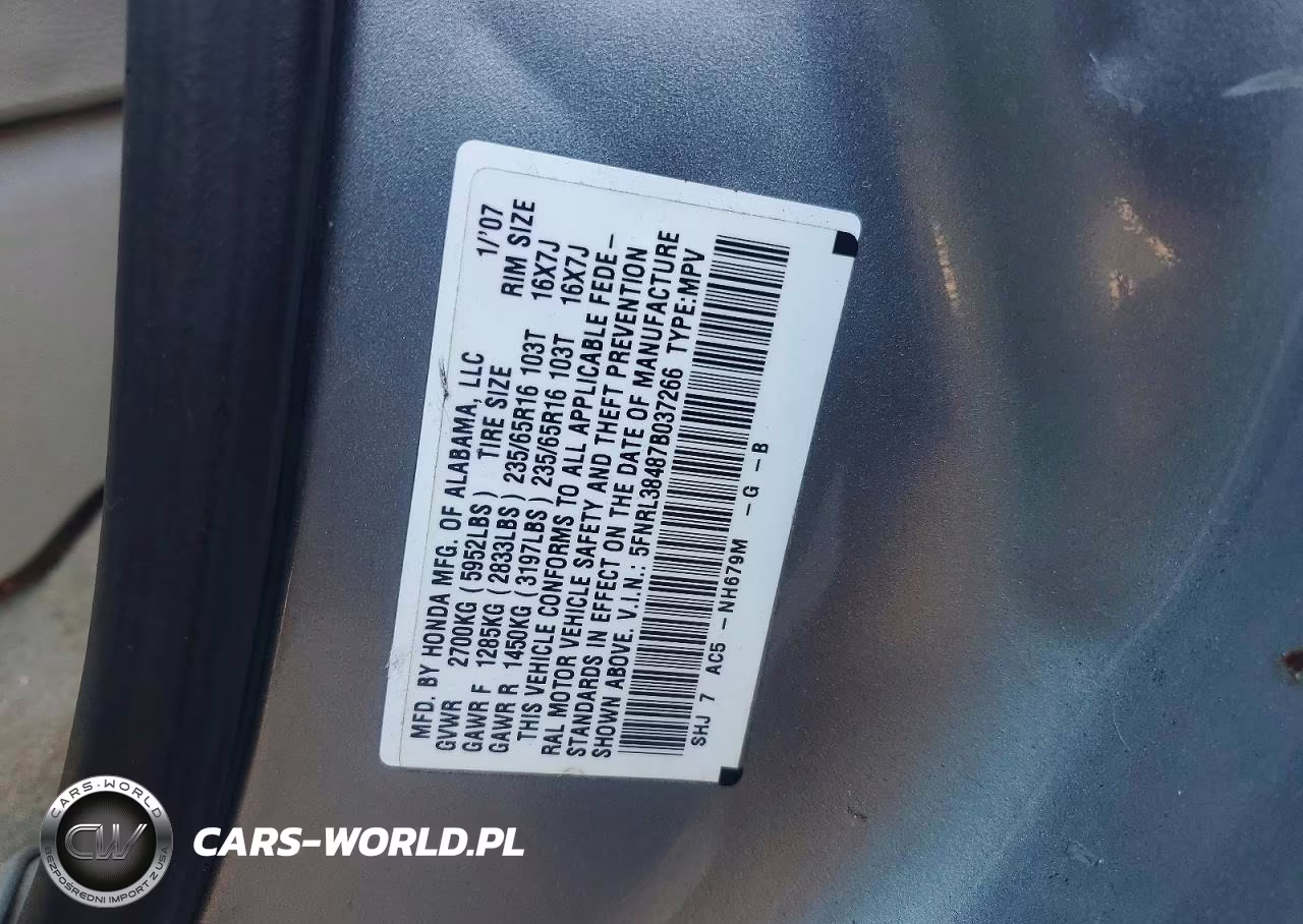 2007 Honda Odyssey Ex VIN:5FNRL38487B037266 - 13