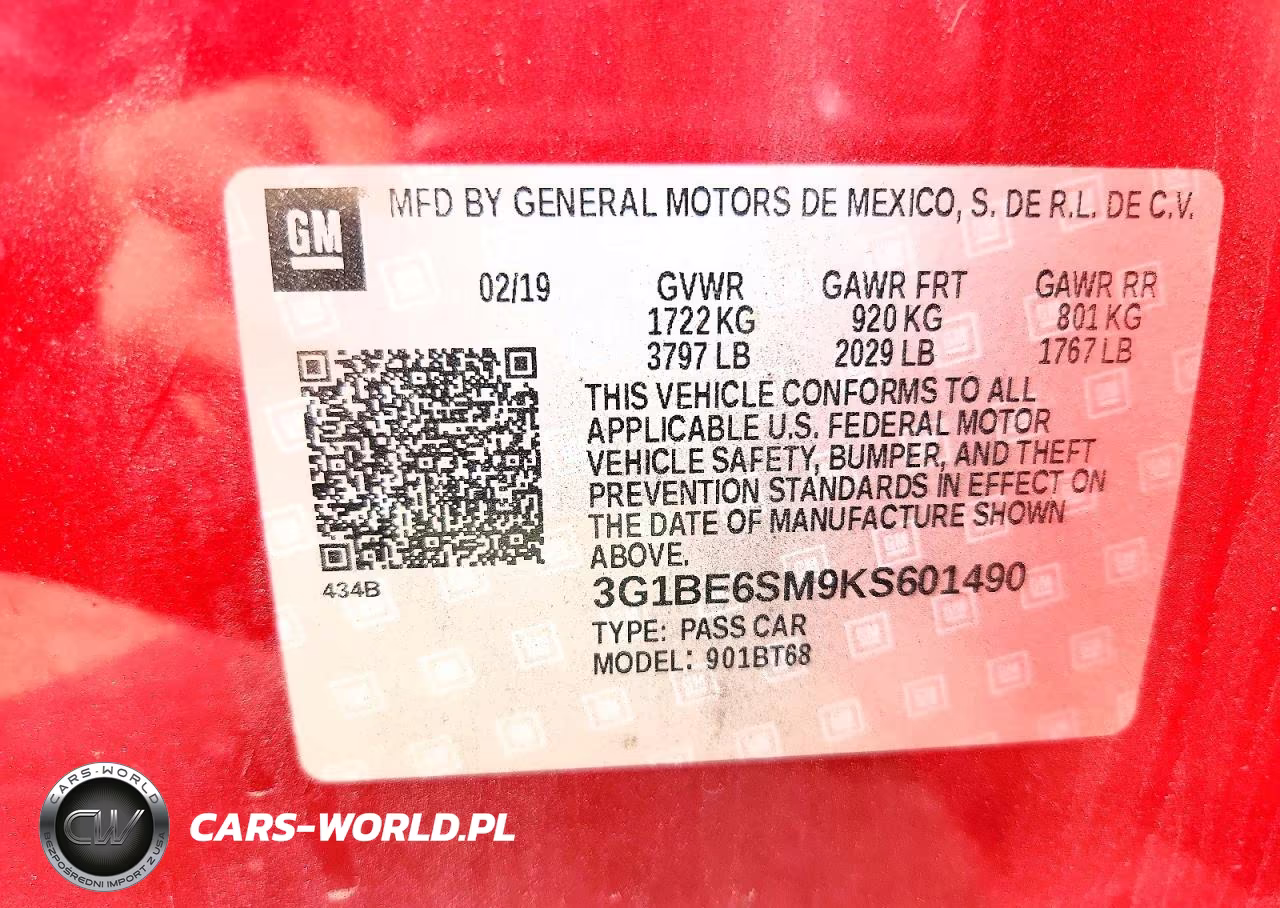 2019 Chevrolet Cruze Lt VIN:3G1BE6SM9KS601490 - 12