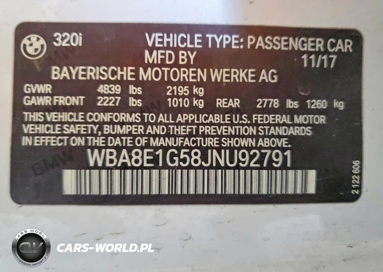 2018 BMW 320 I VIN:WBA8E1G58JNU92791 - 12