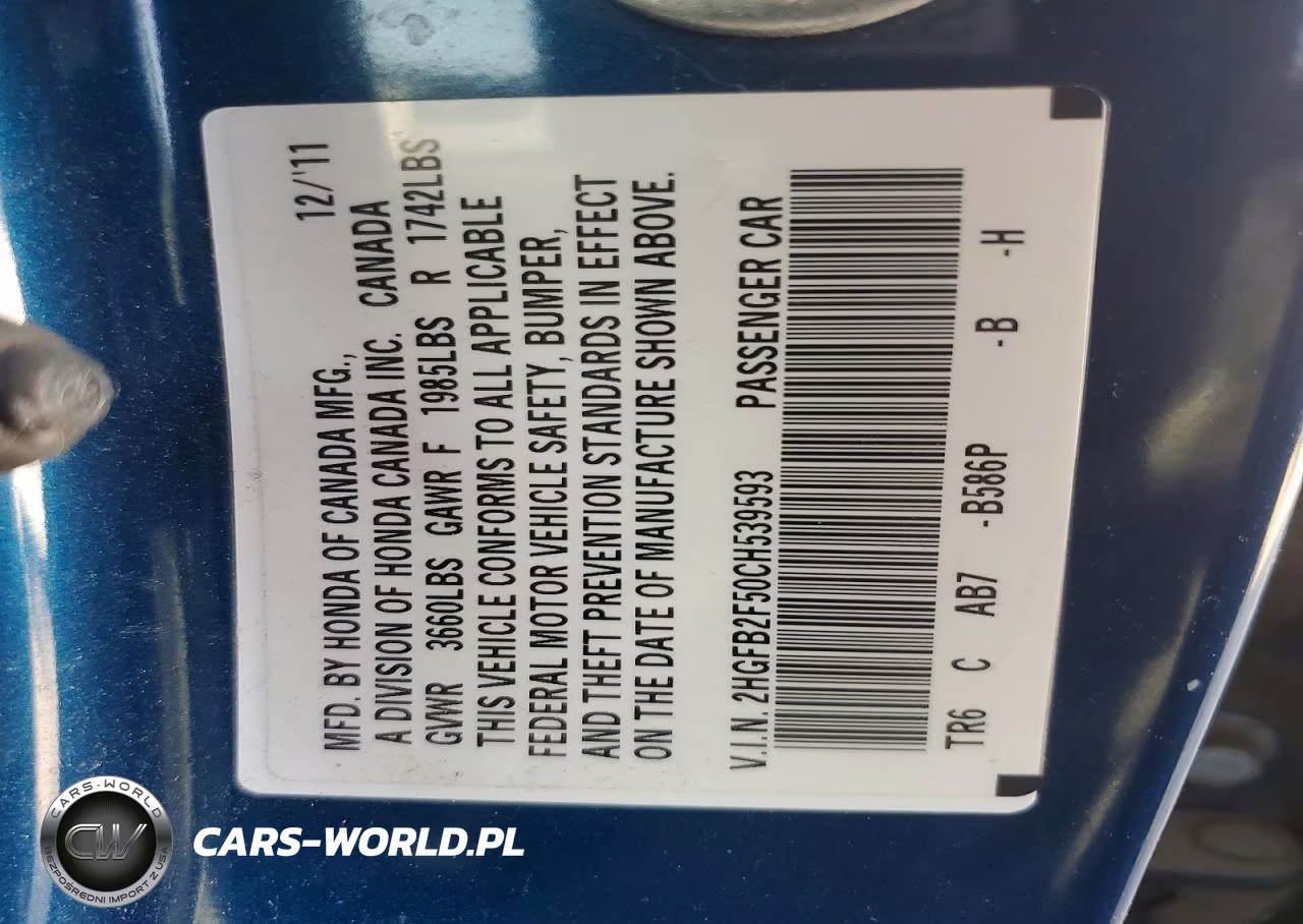 2012 Honda Civic Lx VIN:2HGFB2F50CH539593 - 13