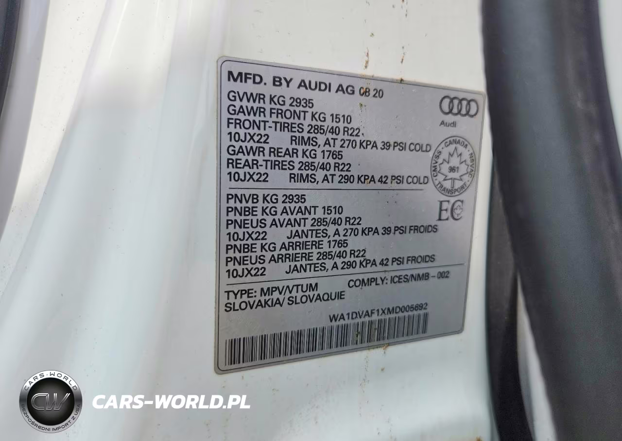 2021 Audi Q8 Progressiv VIN:WA1DVAF1XMD005692 - 12